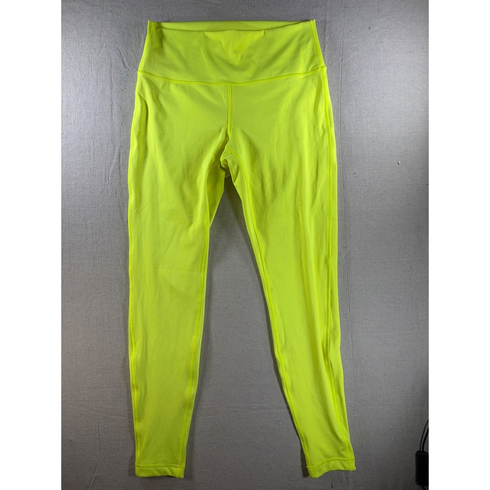 Lululemon Leggings Womens Approx Size 8 Neon Yellow High Rise Full Length Tights